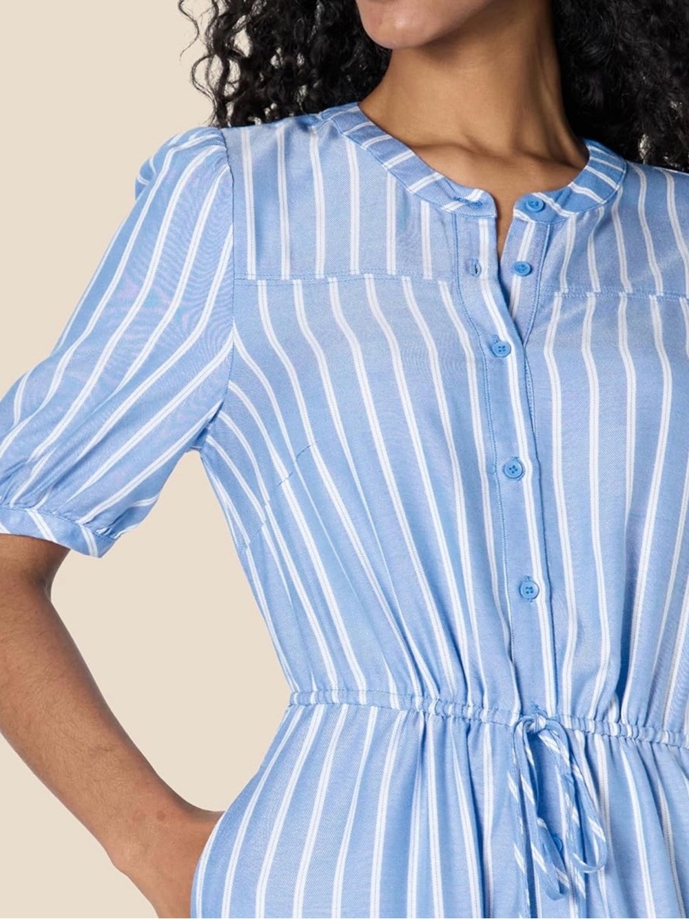 Amazon Essentials Blue and White Striped Button-Front Midi Dress - Picture 2 of 5